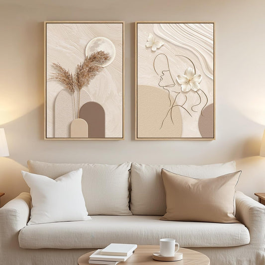 2PC Framed Neutral Abstract Wall Art
