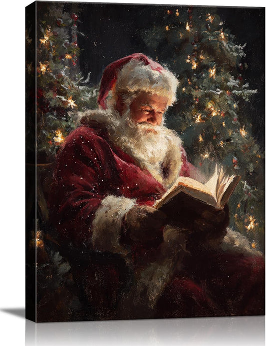 Vintage Santa Claus Reading Canvas Wall Art
