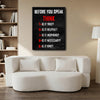 Rustic Before You Speak THINK Framed Canvas Wall Art, Positive Communication Motivational Sign for Office Study Room
