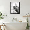 Black White Otter With Toilet Paper Roll Hat Canvas Wall Art Funny Animal Bathroom Restroom Wall Decor