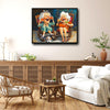 Whimsical Laughing Elderly Women Cocktail Canvas Print, Happy Old Best Friends With Dog Wall Art
