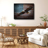 Rustic American Flag Wooden Background With Soaring Bald Eagle Framed Canvas Wall Art, Patriotic Farmhouse Wall Decor Print
