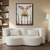 Peeking Bunny White Fence Wildflower Canvas Wall Art