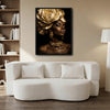 Dark Luxury Gold Rose Canvas Poster, Elegant Black Woman with Golden Rose Necklace & Earrings Artwork for Gallery Wall Vanity Room Decor