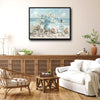 Beach Seashell Starfish Blue Flower Vase Canvas Wall Art, Coastal Seaside Floral Ocean Scene Impasto Painting Print, Horizontal Farmhouse Beach House Wall Decor