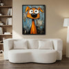 Abstract Orange Funny Dog Canvas Wall Art, Whimsical Big Eyed Cartoon Dog Painting, Modern Graffiti Style Pet Wall Decor for Living Room Bedroom
