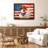 Rustic Cowboy Rooster American Flag Canvas Wall Art, Patriotic Farm Chicken Country Farmhouse Canvas Painting