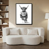 Novelty Highland Cow Wall Canvas, Funny Farm Animal Sitting On Toilet Reading Newspaper Artwork, Rustic Powder Room Decor