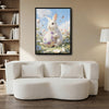 White Bunny Holding Purple Floral Easter Egg Wildflower Meadow Canvas Wall Art