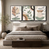 Set of 3 Boho Abstract Leaf Geometric Rainbow Sage Green Framed Wall Art Prints