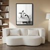 Novelty Penguin Bath Wall Canvas, Monochrome Penguins Splashing In Bathtub Artwork, Fun Powder Room Home Decor