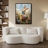 Easter Bunny Blue Bow Holding Egg Basket Wildflower Canvas Wall Art