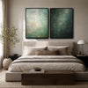 2 Piece Neutral Emerald Green Blended Abstract Canvas Prints Distressed Texture Japandi Minimalist Contemporary Wall Art