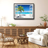 Open Window Tropical Beach Canvas Print, Coastal Ocean Horizontal Wall Art