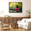 Serene Meditation Lotus Canvas Poster, Bokeh Green Nature Background Zen Stone Pile Artwork for Yoga Studio Bedroom Office Decor