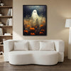 Vintage Ghost Pumpkin Field Halloween Framed Wall Art Print