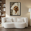 Whimsical Yorkie Bathroom Poster, Elegant Yorkshire Terrier With Lace Spa Towel Print, Humorous Restroom Wall Art For Dog Lovers