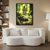 Christian Canvas Wall Art, Jesus and Sleeping Black Lamb in Green Forest Framed Religious Faith Decor for Living Room