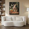Brown Rabbit Strawberry Basket White Floral Vintage Canvas Wall Art