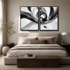 2 Piece Modern Grey Black Fluid Wave Abstract Canvas Prints Translucent Silk Ribbon Contemporary Neutral Wall Art