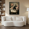 Vintage Black Rabbit Claw Tub Pink Roses Bathroom Canvas Wall Art