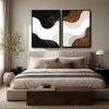 Set of 2 Neutral Brown Black Beige Wavy Abstract Canvas Wall Art Textured Curved Shape Boho Minimalist Framed Wall Decor Living Room Bedroom