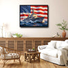Patriotic Navy Warship American Flag Canvas Wall Art, US Destroyer Battleship Ocean Military Canvas Painting