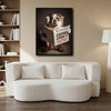 Whimsical Bulldog Poster, Bulldog Sitting On Toilet With Dress Shoes Reading Newspaper, Humorous Bathroom Wall Print for Dog Lovers