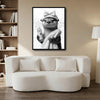 Funny Spa Otter Bathroom Wall Art, Otter With Shower Cap Bow Towel Soap Bottle Black White Canvas Print, Quirky Animal Restroom Wall Decor