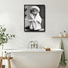 Black And White Cute Tabby Cat In Bathrobe Shower Cap Canvas Wall Art Funny Animal Bathroom Wall Decor