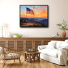 Patriotic USA Flag Firework Sunset Mountain View Canvas Wall Art, Independence Day Framed Artwork Living Room Decor