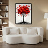 Valentine Red Heart Tree Canvas Wall Art, Ink Style Love Heart Tree Framed Canvas Print, Romantic Modern Bedroom Couple Wall Decor