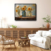 Sunflower Wildflower Mason Jar Canvas Wall Art, Three Glass Jars Floral Still Life Horizontal Print, Farmhouse Rustic Country Sunflower Wall Decor