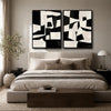 Set of 2 Black and White Geometric Abstract Canvas Wall Art Textured Block Shapes Minimalist Framed Wall Decor Living Room Bedroom