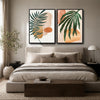 Set of 2 Palm Leaf Boho Botanical Canvas Wall Art Neutral Terracotta Decor