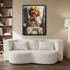 Goldendoodle Dog On Toilet With Phone Canvas Wall Art, Funny Paw Print Pajamas Dog Vertical Print, Humorous Bathroom Restroom Wall Decor