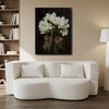 Black Woman With White Peony Flowers Canvas Wall Art, Elegant African American Woman Floral Portrait Painting, Dark Moody Botanical Lady Wall Decor