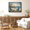 Vintage Lighthouse Beach Sea Turtle Canvas Print, Coastal Sunset Horizontal Wall Art