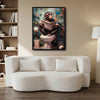 Quirky Chimpanzee Toilet Wall Art, Monkey With Pink Glasses Coffee Newspaper Tropical Bathroom Canvas Poster