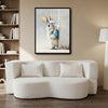 Peeking Grey Bunny Holding Blue Floral Easter Egg Canvas Wall Art