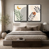 Set of 2 Boho Sun Moon Arch Palm Leaf Neutral Canvas Wall Art
