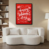 Romantic Valentine’s Day Framed Wall Art, Red Background Pink Rose Love Canvas Painting, Valentine Gift for Her Couple Home Decoration