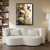 Floral Hummingbird Canvas Wall Art, Vibrant Roses and Hummingbirds Watercolor Style Botanical Poster