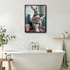 Funny Easter Bunny Toilet Newspaper Canvas Wall Art Easter Holiday Bathroom Decor