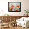 Vibrant Wildflower Field Wall Art, Orange Red Poppy Floral Impasto Oil Painting Canvas Print, Farmhouse Living Room Decor