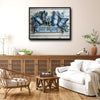Farmhouse Relaxing Wall Decor, Two Blue Butterflies & Blue Flowers With Quote Just Breathe, Distressed White Wood Plank Background 3D Textured Look Horizontal Inspirational Canvas Artwork