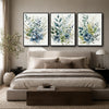 Set of 3 Teal Blue Floral Botanical Watercolor Canvas Wall Art