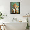 Cute Orange Cat Brushing Teeth Canvas Wall Art Kids Bathroom Cat Decor