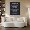 7 Rules Of Life Motivational Framed Canvas Wall Art, Inspirational Typography Quote Print for Home Office Decor