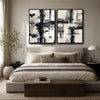 2 Piece Modern Neutral Brushstroke Abstract Canvas Prints Black Beige Textured Painting Organic Modern Wall Art